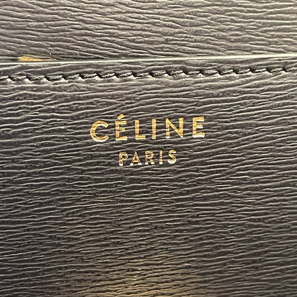 Celine Classic Box Triomphe Medium Calf leather black flap bag canvas handbag - Picture 13 of 16